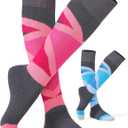 CS CELERSPORT 2/3 Pack Ski Socks for Womens and Mens with Full Cushion, Wool Winter Warm Socks for Skiing Snowboarding (Small, Rose + Blue)