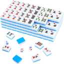 American Mahjong Tile Set, 166 Pcs 1.2" Mahjong Tiles with 3 Dices 1 Instruction, Mahjong Game Set for Adult Family & Friends Gatherings, Mahjong Lovers, Beginners (Blue), 1.2" x 0.9" x 0.5"
