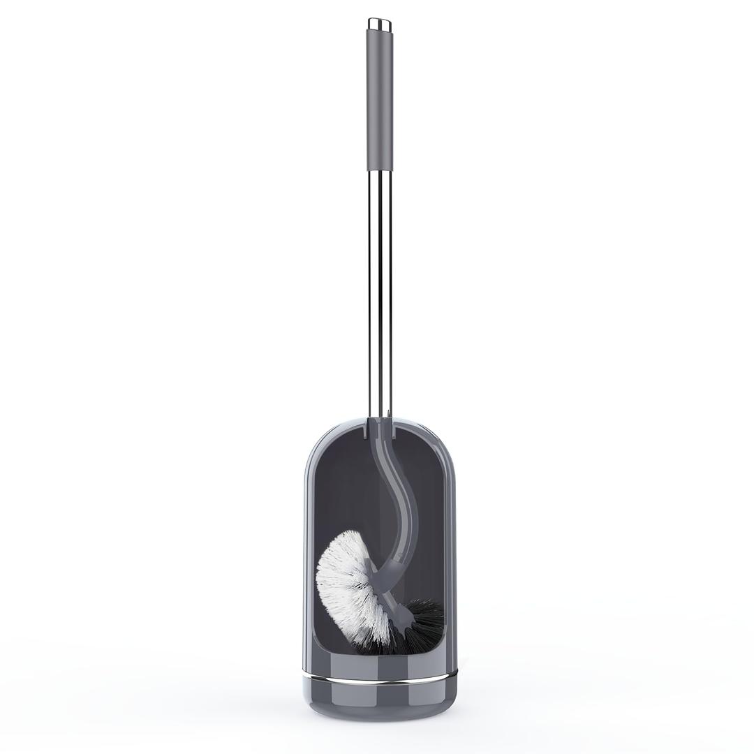 SetSail Toilet Brush and Holder Set, Compact Size Curved Toilet Bowl Brush for Bathroom Deep Cleaning with Stainless Steel Handle Toilet Cleaner Brush, Grey