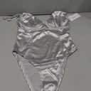 Velius Women's Sexy Deep V Neck Shiny Thong Bodysuit Tank Tops with Underwire (Silver, Small)