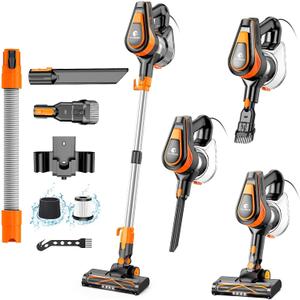 TC-JUNESUN 23Ft Corded Vacuum Cleaner, 600W Powerful Self-Standing Stick Vacuum for Home with 20Kpa Suction, 2 Speeds Lightweight Household Vacuum Cleaner for Carpet,Hardwood Floors and Pet Hair