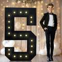 4FT Marquee Light Up Numbers, Black Giant Marquee Number Big Mosaic Number for 5th 15th 50th Birthday Party Decorations Backdrop 5 Anniversary Decor, Pre-Cut Frame Large Number 5