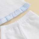 Toddler Girl Summer Outfit Letters Embroidery Cross Back Pinafore Top and Shorts Kids Striped Seersucker Clothes Set (Blue, 2-3T) (S)