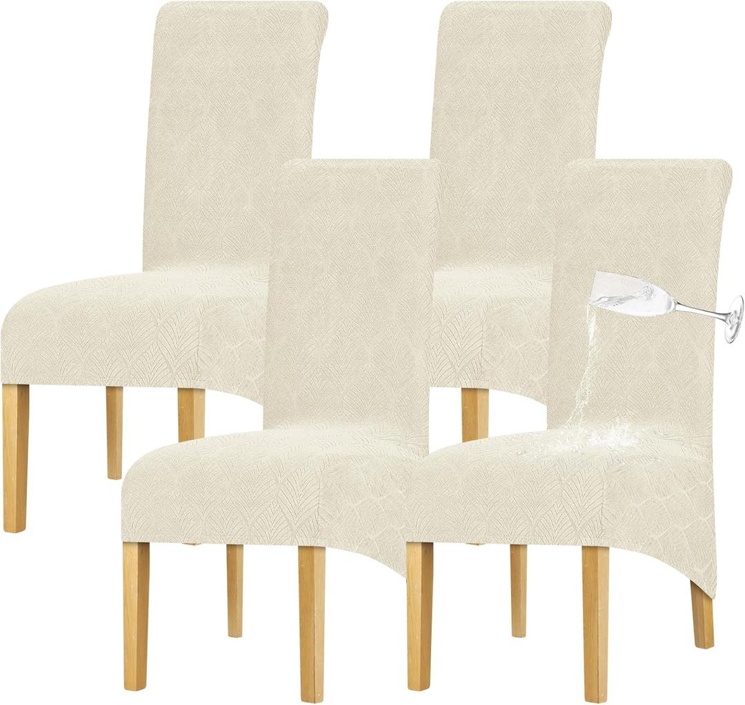 Waterproof Chair Covers Set of 4 - Stretch Xl/Oversized Extra Large Dining Room Chair Covers Washable Chair Protectors Covers High Back Large Chair Cover Slipcover Dining Chair Slipcovers（Cream）