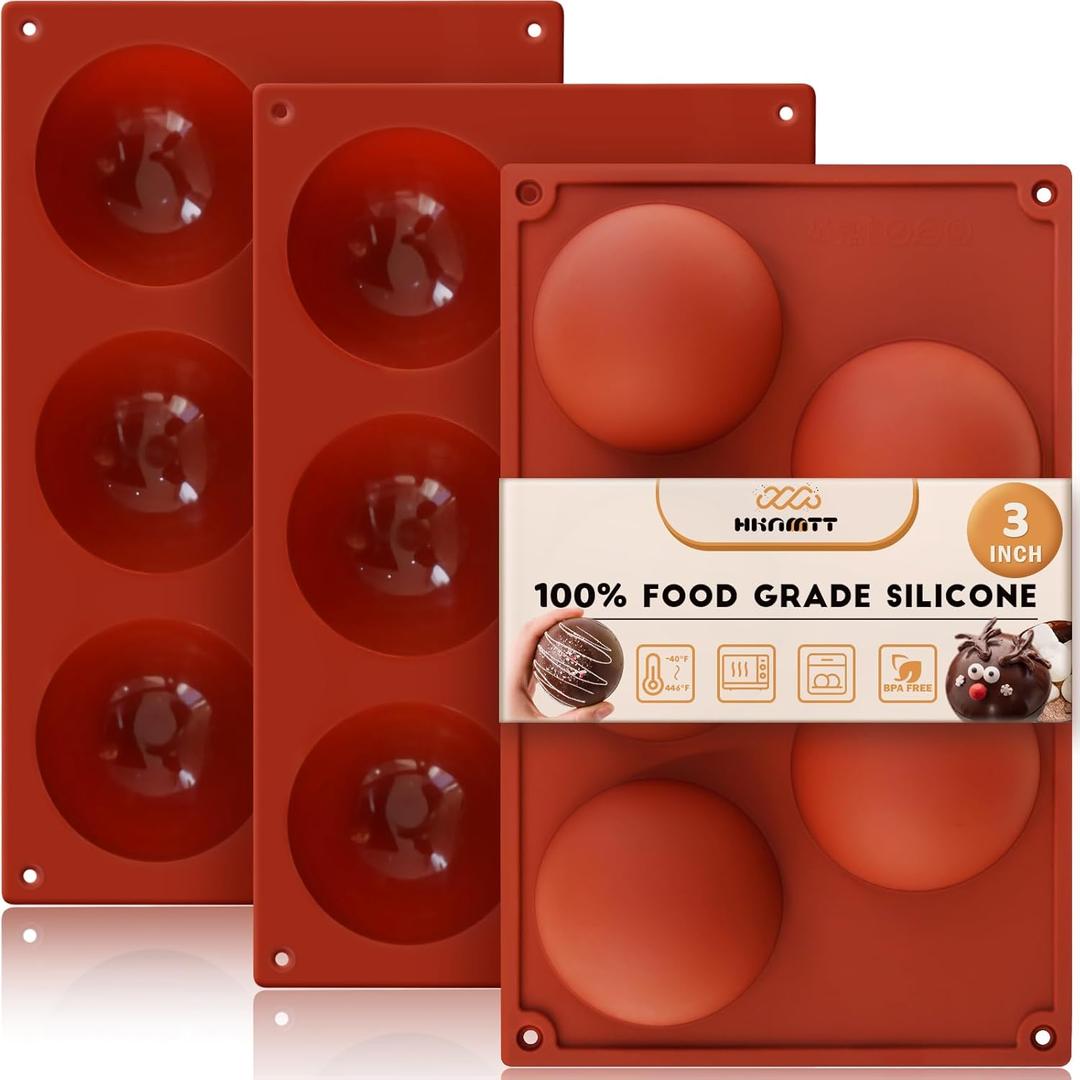 HKNMTT Hemisphere Silicone Molds 3 Inch for Hot Cocoa Chocolate Bombs Valentines Semi Ball Making Kit Cake Decor Mould, Food Grade Non-stick Kitchen Baking Supplies Oven Safe