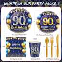 350PCS 90th Birthday Party Decorations for 50 Guests Blue and Gold Party Supplies Include Disposable Paper Plates, Napkins, Cups, and Tableware