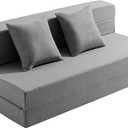Queen Size Folding Sofa Bed - 4 in 1 Futon Chair with Two Pillows - High Density Memory Foam Futon Couch - Convertible Foldable Mattress with Washable Modern Linen Cover for Loft (Light Grey)