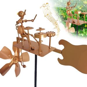Handmade Metal Drummer Windmill, Garden Decoration Windmill Drummer, Percussionist Music Figurines and Statues Drummer for Yard Lawn Garden Patio Decor
