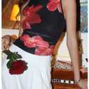 Milumia Women's Floral Mesh Tank Top Y2k Ruched Going Out Tops Beach Vacation Clothes Black and Red X-Small