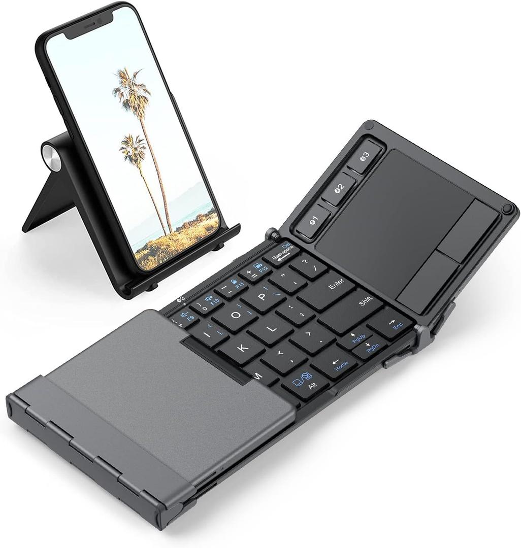 iClever Foldable Keyboard, BK08 Bluetooth Keyboard with Sensitive Touchpad (Sync Up to 3 Devices), Tri-Folding Pocket-Sized for Windows Mac Android iOS (Dark grey)