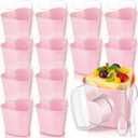 Sliner 12 Pack 5 oz Heart Shaped Dessert Cups with Lids and Spoons Plastic Dessert Container Heart Shaped Bowls Disposable Parfait Pudding Shooter for Mother's Day Wedding Party Supplies (Pink)