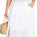 Pinup Fashion Women Plus Size Summer Dresses - Off The Shoulder Wedding Guest Eyelet Casual Maxi Dress Pockets (White, L)