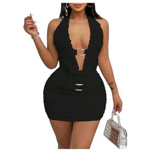 SweatyRocks Women's 2 Piece Skirt Sets Going Out Halter Crop Top with Bodycon Mini Skirts Club Rave Outfits Black Large