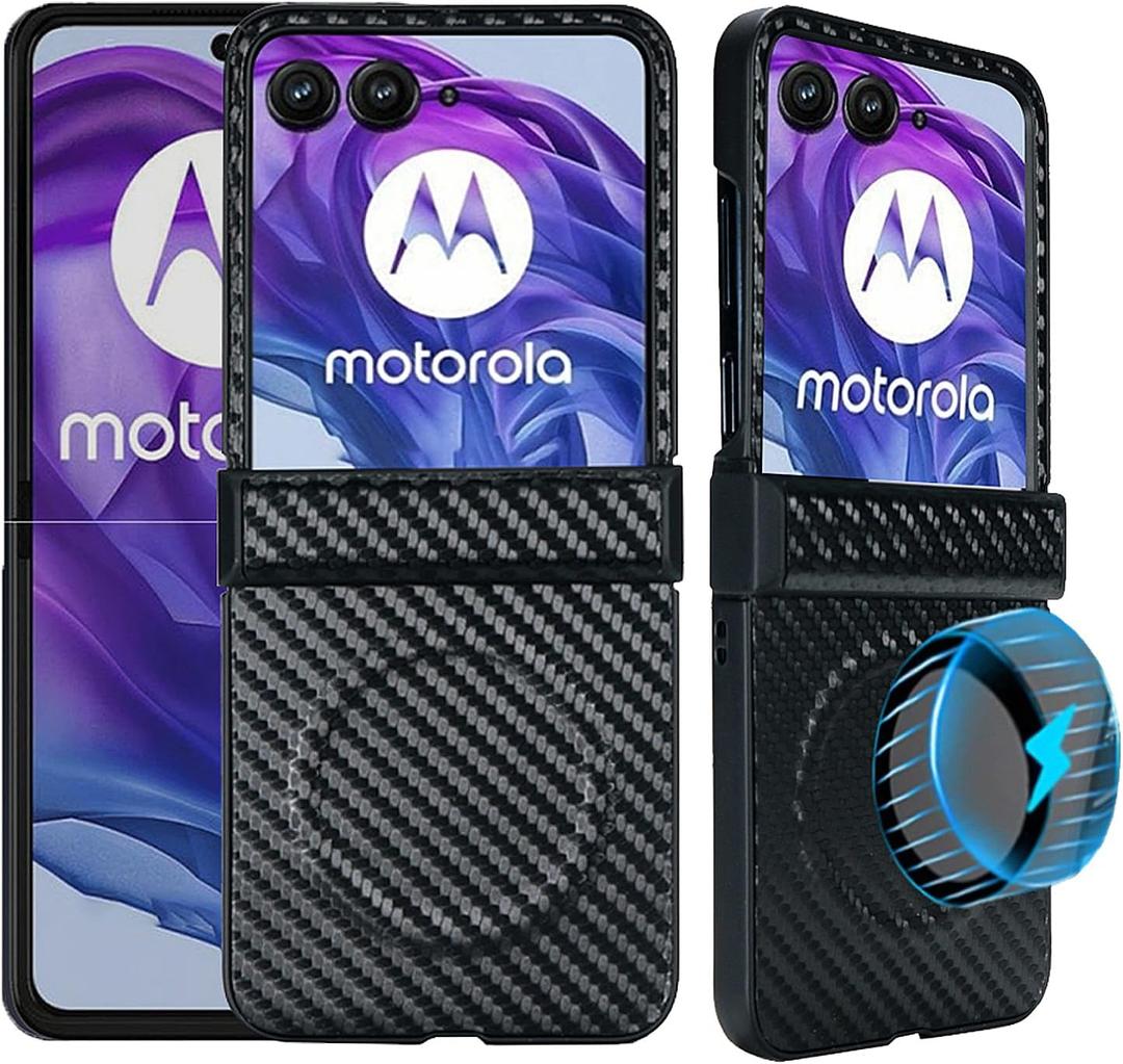 for Motorola Razr Plus 2024 Case with Leather Hinge Protection, Compatible with MagSafe, Built-in Strong Magnetic Ring, Leather+PC Bumper Protective Phone Cover for Moto Razr+ 2024 Black