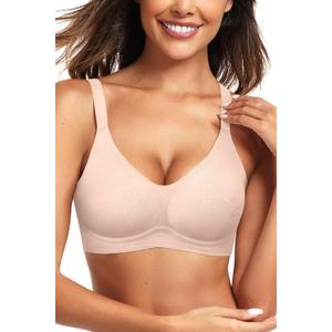 Vertvie Womens Seamless Bra No Underwire Comfort Push Up Bras Buttery Soft Wireless Bralette Full Coverage Sport Everyday Bra (Large, Jacquard Nude)