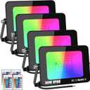 RIGIDON 4 Pack 30W LED Flood Light Outdoor, 16 Colour Changing IP66 Waterproof RGB Flood Lights with Remote Control for Garden, Yards, Stage, House Landscape Lighting