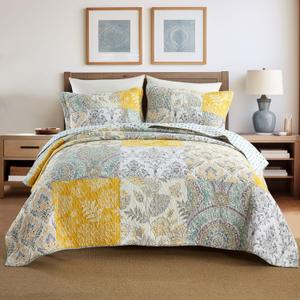 Secgo King Size Comforter Set- 100% Cotton Quilt King Size Set, Green, Sage bedspreads (96 * 108 Inch) with 2 Pillow Shams, Patchwork Reversible Lightweight Bedding (King(98"x106"), Manhuang)