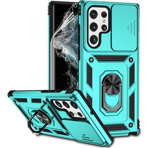 for Samsung Galaxy S22 Ultra Case with Camera Lens Cover HD Screen Protector,Military-Grade Drop Tested Magnetic Ring Holder Kickstand Protective Phone Case for Samsung Galaxy S22 Ultra 5G (Mint)