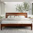 Acacia Emery Bed Frame with Headboard Solid Wood Platform Bed, King Size Bed Frame, Mid - Century Modern Wood Bed Compatible with All Mattresses, Easy Assembly, Non-Slip, Chocolate.