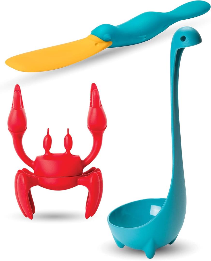 OTOTO Nessie Ladle Spoon + Red The Crab Silicone Spoon Rest + Splatypus Jar Spatula (Pack of 3)