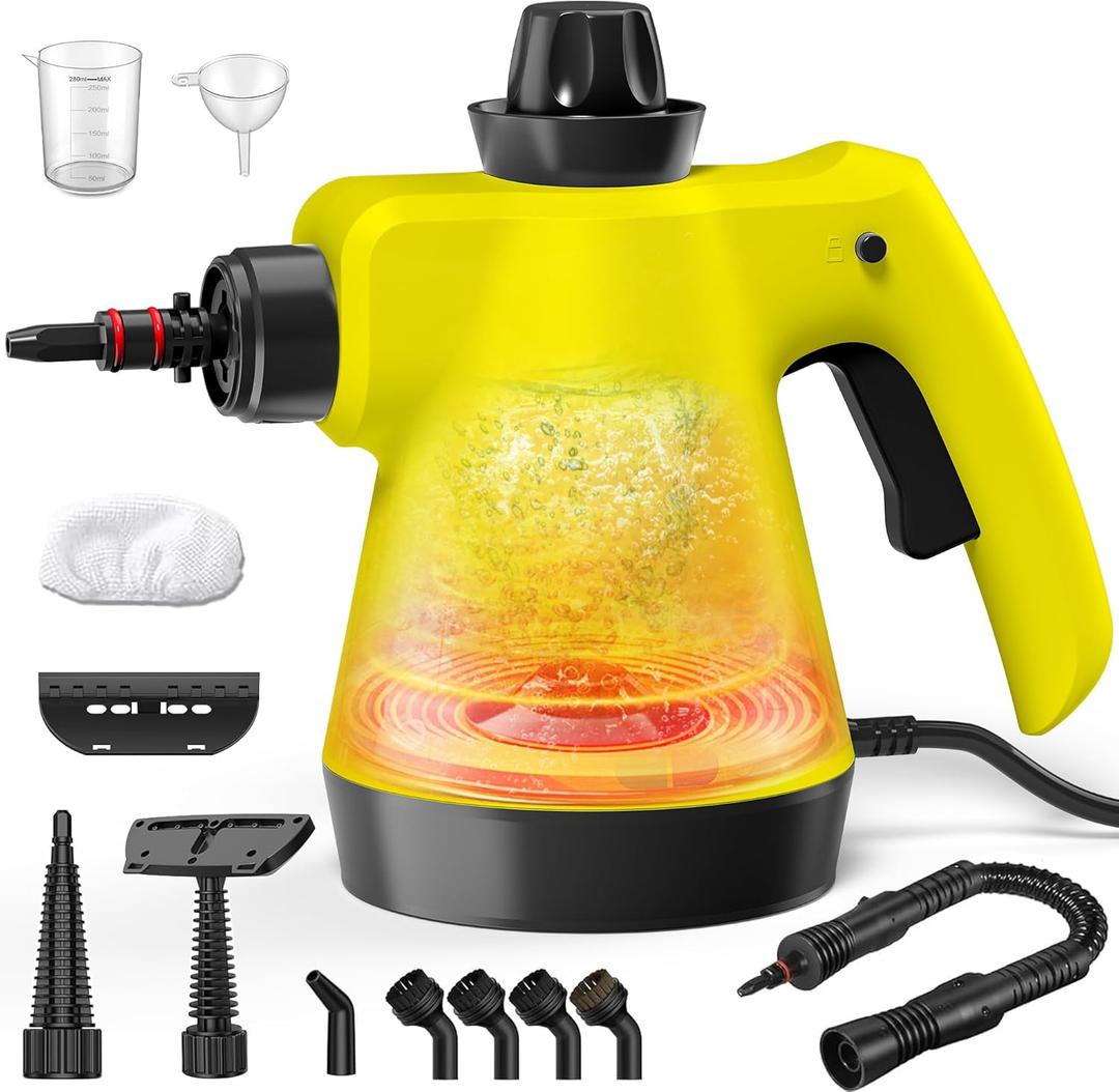Steam Cleaner - Handheld Steam Cleaner with 12Pcs Accessories & Safety Lock, Pressurized Handheld Steam Cleaner for Home, Tile, Windows, Bathrooms, Kitchens, Grease, Car, Yellow