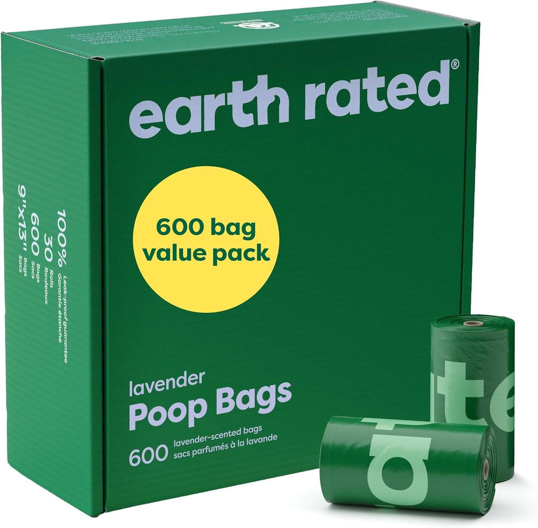 Earth Rated Dog Poop Bags Value Pack, Leak-Proof and Extra-Thick Pet Waste Bag for Big and Small Dogs, Refill Rolls, Lavender Scented, 600 Count