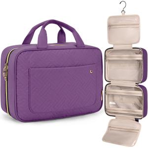 BAGSMART Toiletry Bag Travel Bag with Hanging Hook, Water-resistant Makeup Cosmetic Bag Travel Organizer for Accessories, Shampoo, Full Sized Container, Toiletries (Purple, Large)