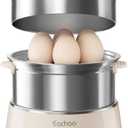 Hard Boiled Egg Cooker - CACHOO 14-Egg Rapid Stainless Steel Egg Boiler with 30-Min Timer & Auto Shut Off, Compact Electric Vegetable Steamer for Cooking, Dishwasher Safe, Beige (2-Tier)