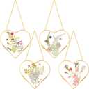 Cinnvoice 4 Pcs Heart Glass Pressed Flower Frame, Heart Hanging Floating Frames Double Pressed Dried Flower Plants Vintage Glass Gallery Wall Decor for Mother's Day Gift, 6.5 x 6.5 Inch
