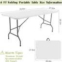 Fivenl 2 Pack 6 FT Folding Tables White Foldable Table, Fold-in-Half with Carrying Handle Portable Plastic Rectangular Table for Party, Dining, Wedding, Camping, Picnic, Indoor Outdoor Events