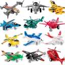 Liberty Imports Pull Back Airplanes Toys Vehicle Playset, Variety Pack of Helicopters, Stealth Bombers, Fighter Jets, Aircraft, Planes for Kids Toddlers Party Favors (12 Pack)