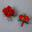 Yunlly 2 Pcs Boutonniere Wrist Corsage Set Artificial Rose Wine Red Corsage Wristband Boutonniere Flower Decor Wrist Corsage for Men Women Bride Bridesmaids Wedding Accessories Prom Suit Decor