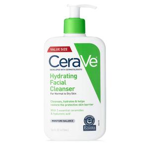 CeraVe Hydrating Facial Cleanser, Moisturizing Face Wash For Dry Skin, Hyaluronic Acid + Ceramides + Glycerin, Hydrating Cleanser For Normal To Dry Skin, National Eczema Association Certified