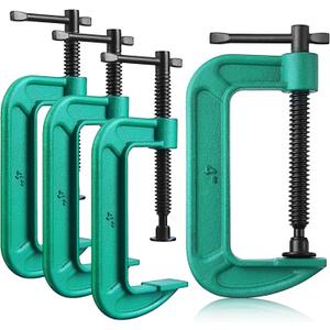 4 Pcs C Clamp Set 4 Inch Heavy Duty G-Clamps Automotive and Wood Working Clamps with Jaw Opening Sliding for DIY Carpentry Woodworking Welding and Building(4 Inch, Green)