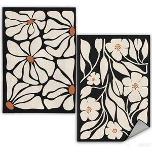 WFSM Boho Floral Kitchen Towels Set of 2- Black Floral Hand Towels, Beige Dish Towels, Decorative Kitchen Towels, Botanical Decorative Kitchen Towels, Boho Hand Towels for Bathroom, 1624 Inches