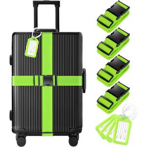 8 Pack Luggage Straps and Tags Set - 4 Straps, 4 Tags, TSA Approved Suitcase Belt, Green