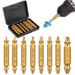 SUNJOYCO 8PCS Damaged Screw Extractor Set, HSS Stripped Screw Removal Tool, Easy Out Bolt Extractor Kit for Stripped, Rusted, Broken Screws, Gifts for Men, #0, #1, #2, #3, #4
