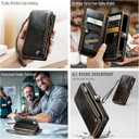 Defencase for iPhone 16E/17E Case Wallet with RFID Blocking Card Holder Slots for Women Men, Elegant PU Leather Magnetic Snap Flip Wristlet Strap Zipper Wallet Phone Cases for iPhone 17e & 16e, Coffee