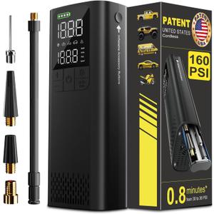 BBD Car Tire Inflator Portable Air Compressor,0.8 Min Full Inflation 160 PSI Digital Electric Auto Air Pump with Pressure Gauge,Type-c Charging Cable,Emergency LED Light for Car Bike Balls Motorcycle