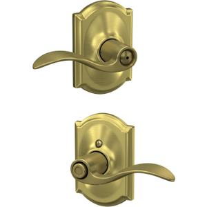 SCHLAGE Accent Lever with Camelot Trim Bed and Bath Lock in Satin Brass - F40 ACC 608 CAM (Privacy)