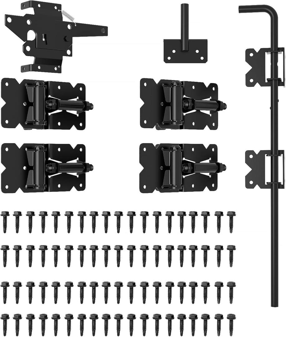 Vinyl Fence Gate Double Gate Hardware Kit Black (for Vinyl, PVC etc Fencing) Fence gate Hardware Fence Gate Kit has 4 Hinges, 1 Latch, and 1 Drop Rod(MWJ)
