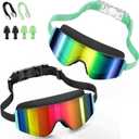 Aegend Kids Swim Goggles 2 Pack – Large Frame Anti Fog Soft Silicone Leak Proof UV Protection for Boys Girls Age 3-15 (Black/Iridescent Pink Plated+Black/Emerald Green/Iridescent Gold Plated)