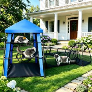 CypherX Extra Large Catio Outdoor Cat Enclosure Pop Up Playpen Tunnel Tent 129''L x 57''W x 49.2''H