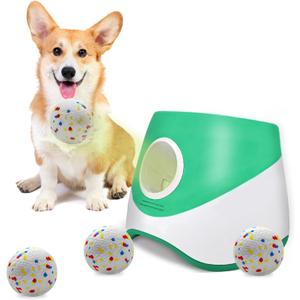 SOCO Automatic Ball Launcher for Dogs with Random Mode, 3 Settings to 45FT, Rechargeable Dog Ball Thrower with 4 ETPU Tennis Balls for Small Medium Breeds