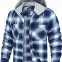 TACVASEN Men's Flannel Long Sleeve Hoodie Plaid Shirts Lightweight Cotton Button Down Casual Shirts with Pocket (Blue, XXL)