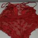 Kolagri Sexy Women Lace Pajamas Lingerie Set High Waist Sheer Sleepwear Bow Ties Cami Shorts Set (Medium, Red Heart Print)