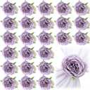 Yunsailing 24 Pcs Flower Napkin Rings Peony Floral Handmade Napkin Holder Rings Handicraft Holder for Table Decorations Wedding Holiday Banquet Luncheons Birthday Party Picnics Supplies(Purple)