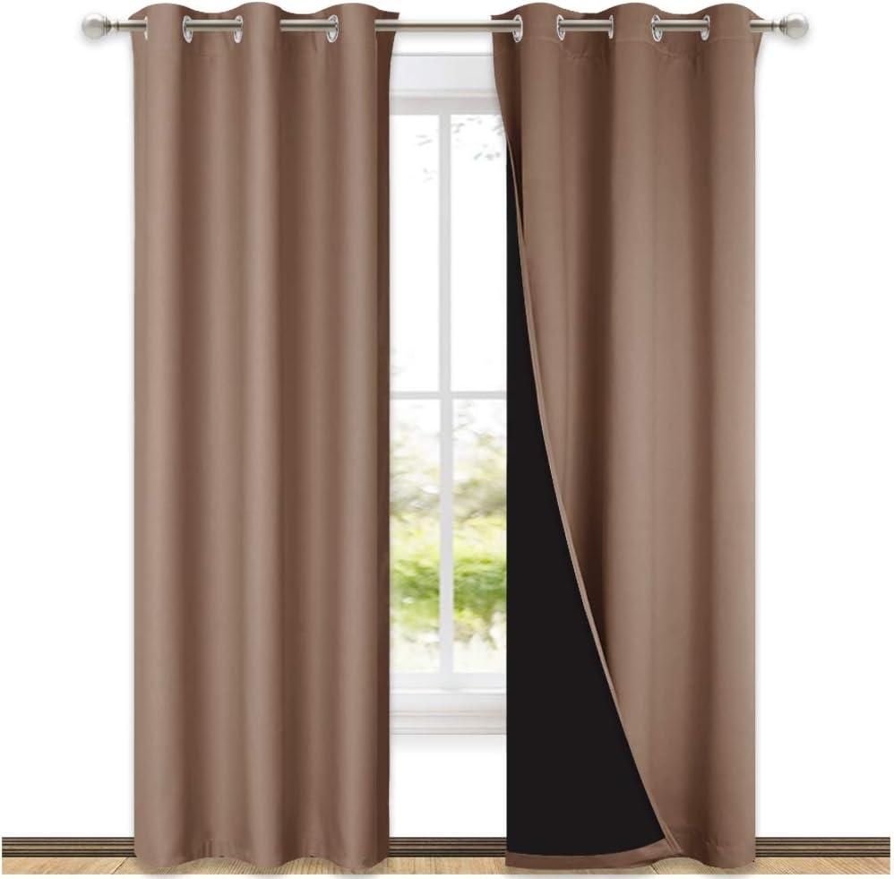 NICETOWN Blackout Curtains 80 inches Long, Full Light Blocking Drapes with Black Liner for Nursery, Thermal Insulated Draperies for Hall, Villa (Cappuccino, 2 Pieces, 42" Wide Each Panel) (42"W x 80"L (Pack of 2))