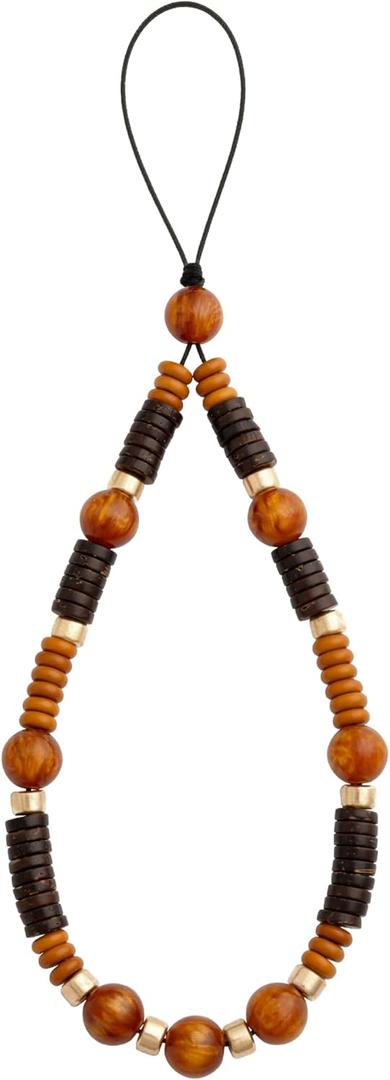 2 x Beaded Phone Wrist Strap Bamboo Beaded Phone Lanyard Coconut Shell Beads Wrist Lanyard for Smartphone Charm Wristlet (Sea Willow Gold)