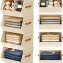 Stackable Closet Organizers and Storage Bins, Open Front Closet Shelf Organizer System With Steel Frame, Clothes Storage Basket Fabric, Collapsible Closet Drawers for Wardrobe, Nursery ,Toy, 4 Pack